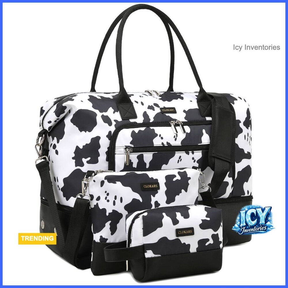 Faux Leather Weekender Duffle Bag with Crossbody and Cosmetic Bags